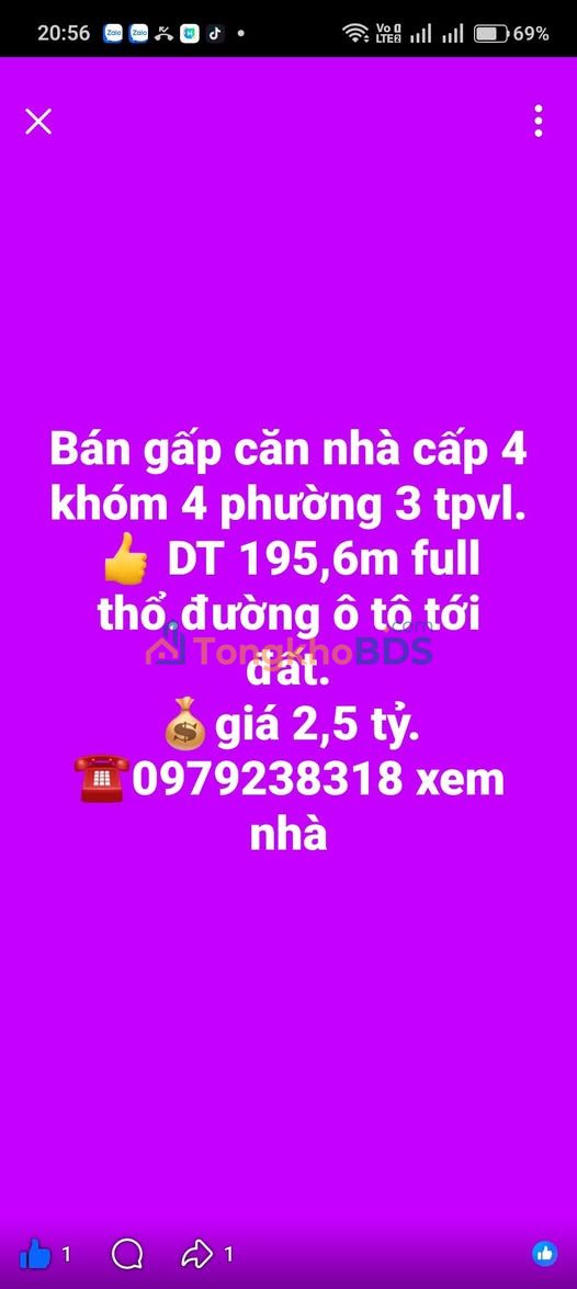 Nhà Cấp 4 Vĩnh Long 195.6m² Full Thổ Cư - Giá 2.5 Tỷ