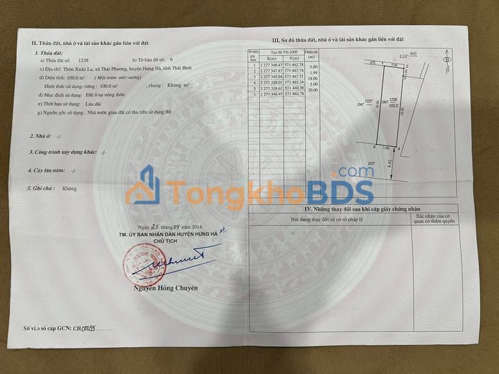 Đất Lô Góc 100m² Xuân La, Hưng Hà - Sổ Đỏ Sẵn Sàng, Giá Tốt 1.2 Tỷ