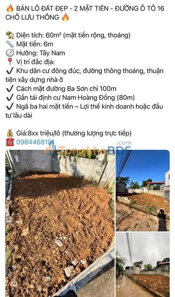 Đất Nền Lạng Sơn 60m² - Hai Mặt Tiền, Đường Ô Tô, Giá 8xx Triệu