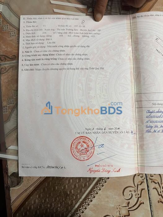 Đất nền An Lão 104m² - Tặng Vàng Đầu Xuân - Giá 999 Triệu