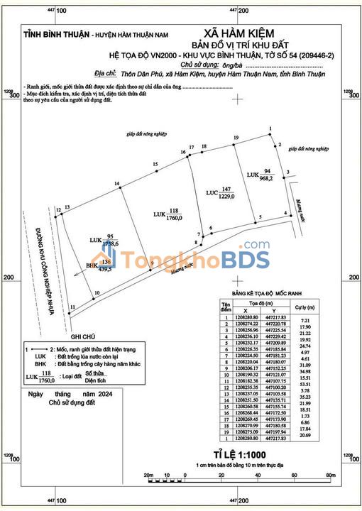 Đất KCN Hàm Kiệm 1 - 6000m² Mặt Tiền Rộng 53m, Quy Hoạch TMD