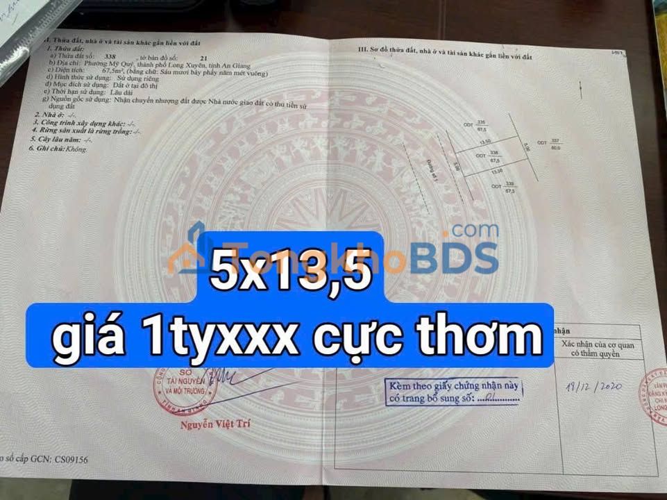 Bán nền KDC Lê Chân, Long Xuyên 67.5m² - Sổ hồng sẵn, giá 1.7 tỷ