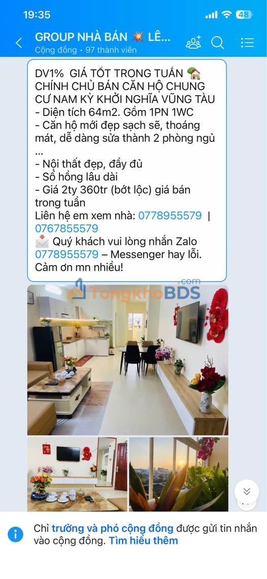 Bán gấp căn hộ Nam Kỳ Khởi Nghĩa, Vũng Tàu 64m² - Sổ hồng lâu dài