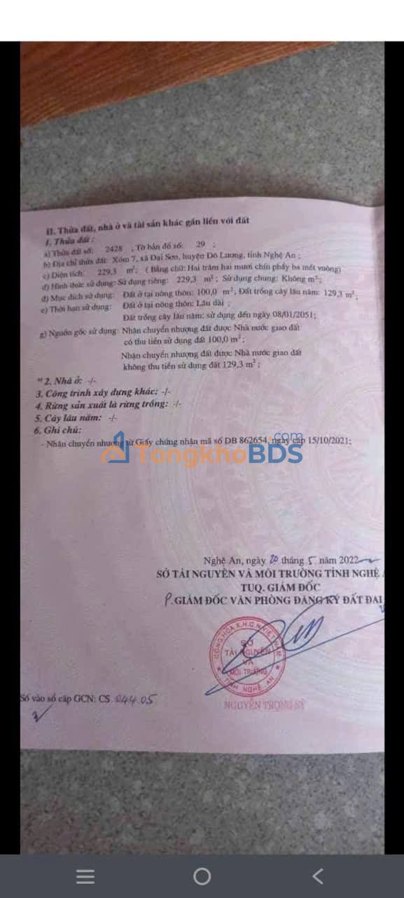 Đất nền Đô Lương 229.3m² - Sổ đỏ chính chủ, giá 9xx triệu