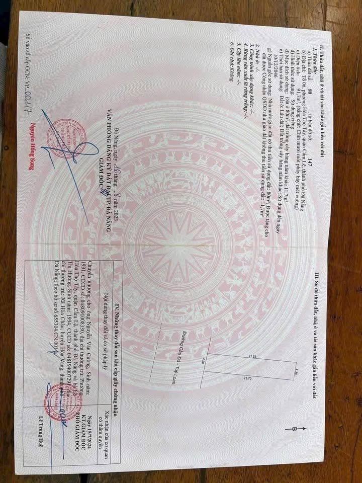 Bán Đất Mặt Tiền Cầu Đỏ Tuý Loan Đà Nẵng 91m² - Giá Tốt