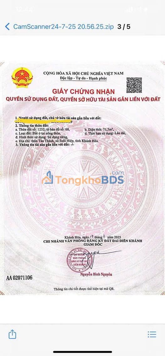 Đất Gò Mè, Diên Khánh 72m² Sổ Hồng Riêng - Giá 450 Triệu