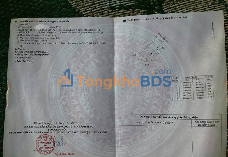 Bán đất Diên Toàn - Khánh Hòa: 143.5m² hướng Đông Bắc, giá 2.3 tỷ - Sổ đỏ sẵn sàng