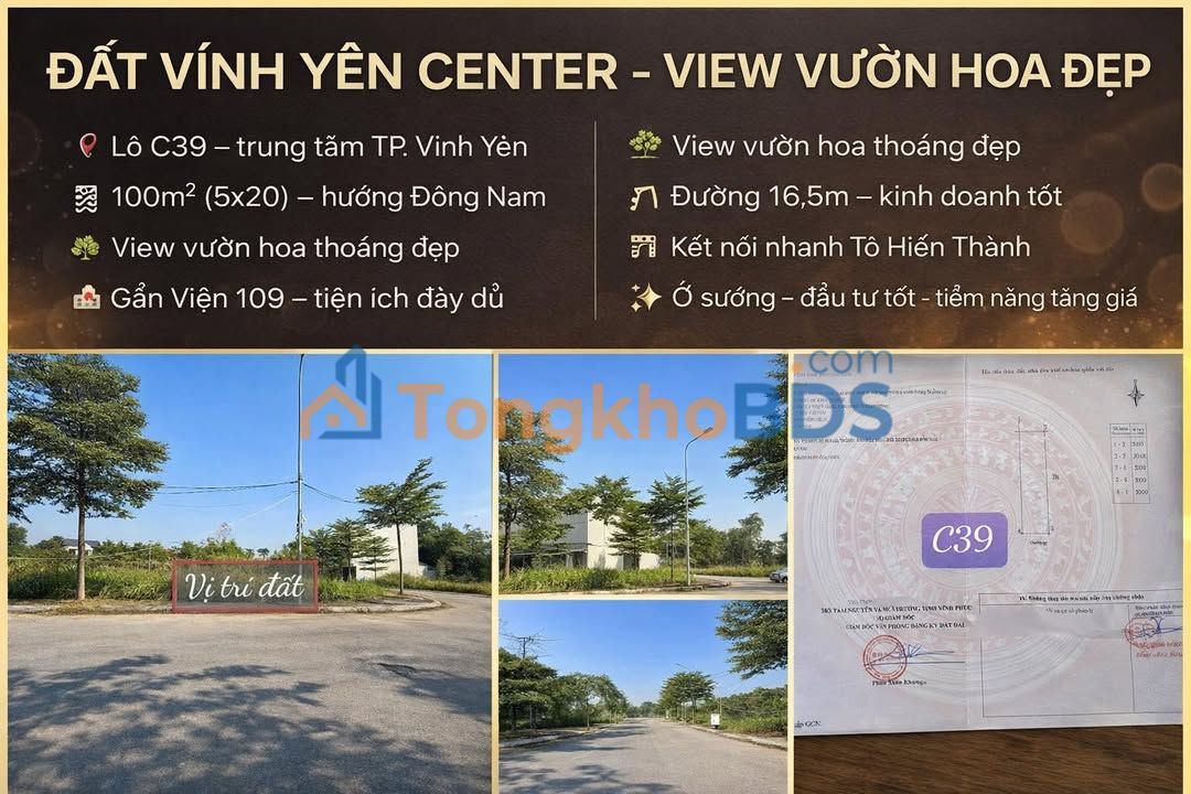 Đất Vĩnh Yên Center 100m² - View Vườn Hoa, Kinh Doanh Tốt