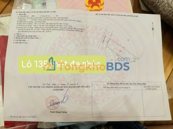 Đất nền Yên Thủy 135m² view hồ hiếm có - Sổ hồng sẵn chỉ 199 triệu
