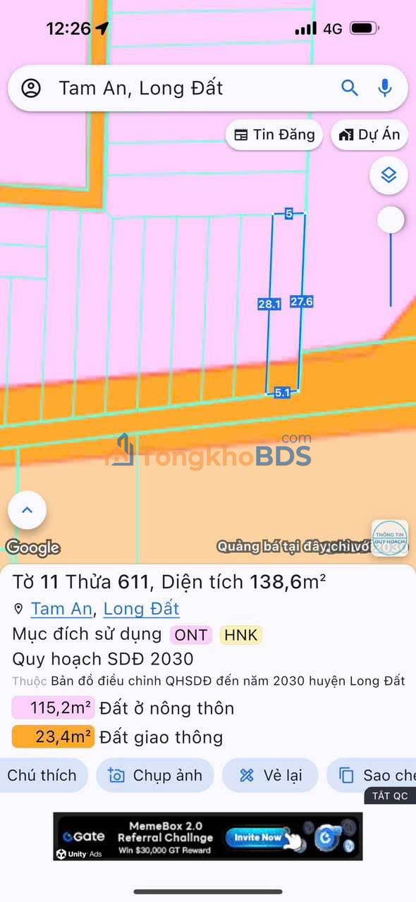 Đất Nền Tam An, Long Điền 80m² - Mặt Tiền Đường Nhựa Giá 750 Triệu