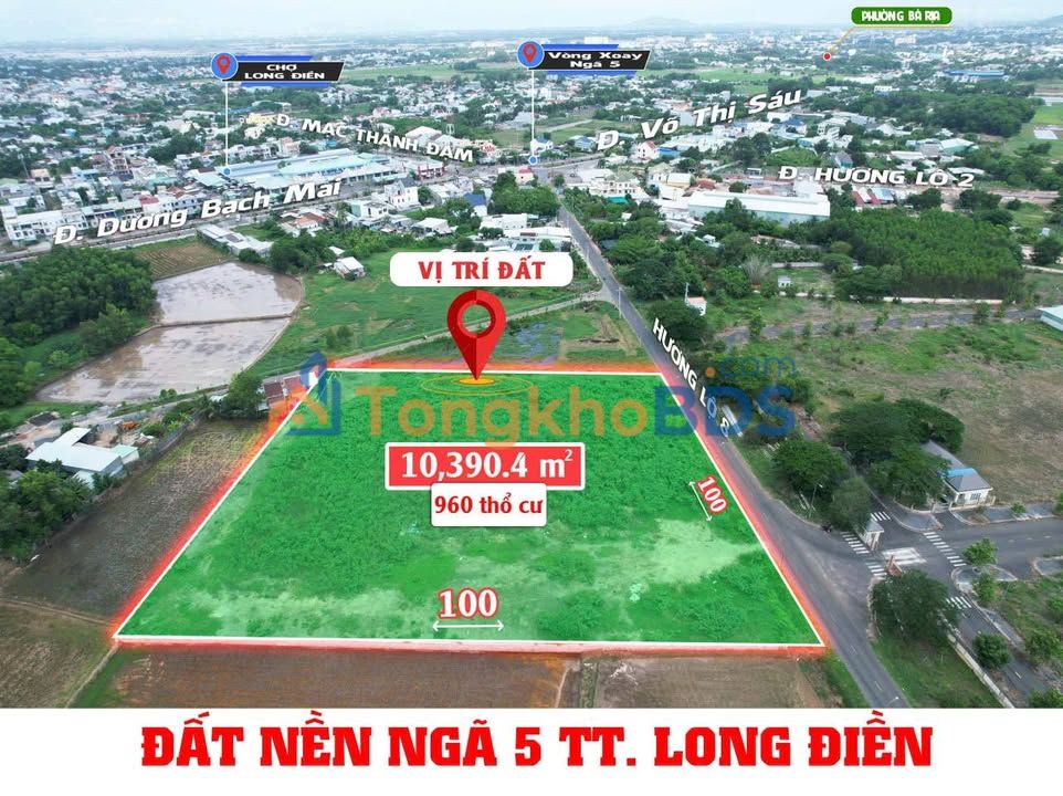 Đất Mặt Tiền Hương Lộ 8, Long Điền 960m² - Sổ Riêng, Gần Chợ