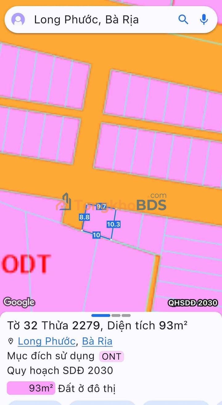 Đất nền TDC Long Phước 93m² full thổ cư, giá 1.28 tỷ - Sổ hồng sẵn sàng