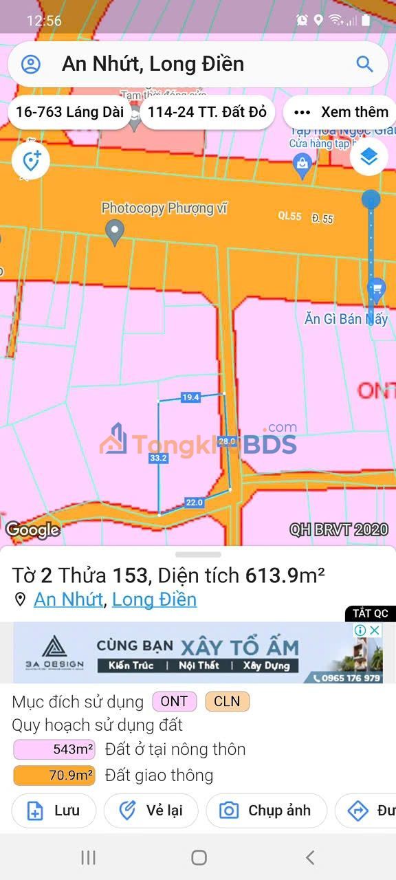 Bán Đất Vườn 560m² Mặt Tiền QL 55, Long Điền - Sổ Đỏ Thổ Cư 4 Tỷ