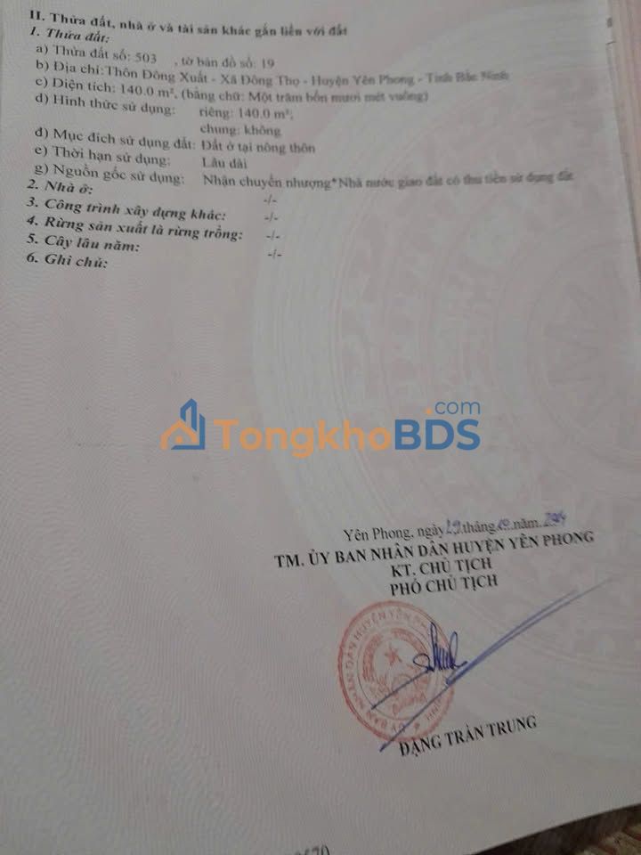 Bán Đất Yên Phong 140m² - Mặt Tiền Rộng, Ô Tô Vào Tận Nơi - Giá 5 Tỷ