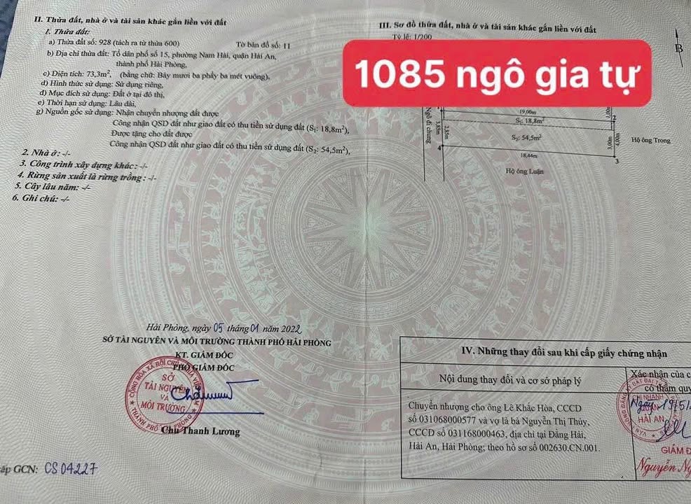 Đất nền 74m² Ngô Gia Tự, Hải Phòng - Lô cuối thoáng, giá 2.27 tỷ