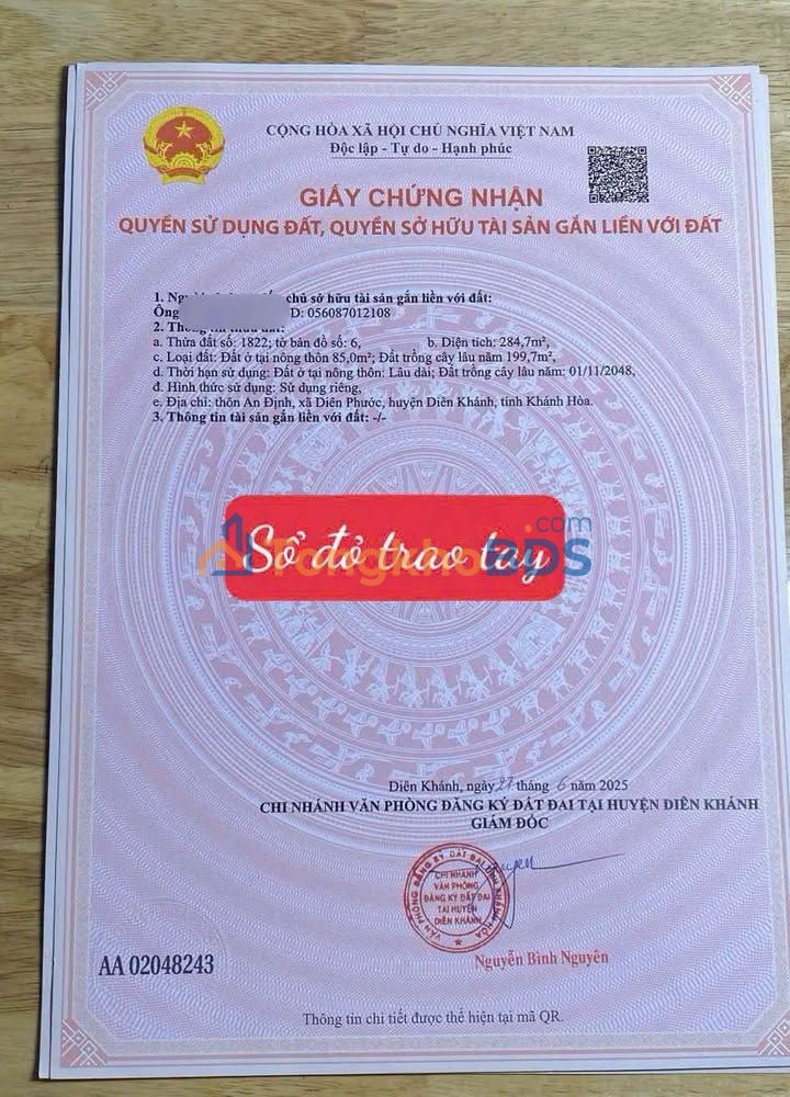 Đất Diên Phước - Diên Khánh: 284m² View Sông, Mặt Tiền 5.1m - Đầu tư sinh lời