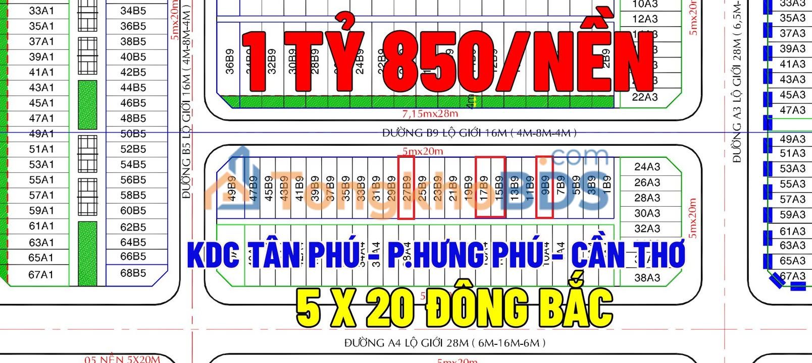 Đất nền mặt tiền B9, Hưng Phú, Cần Thơ - 100m² - Hướng Bắc - Giá thương lượng
