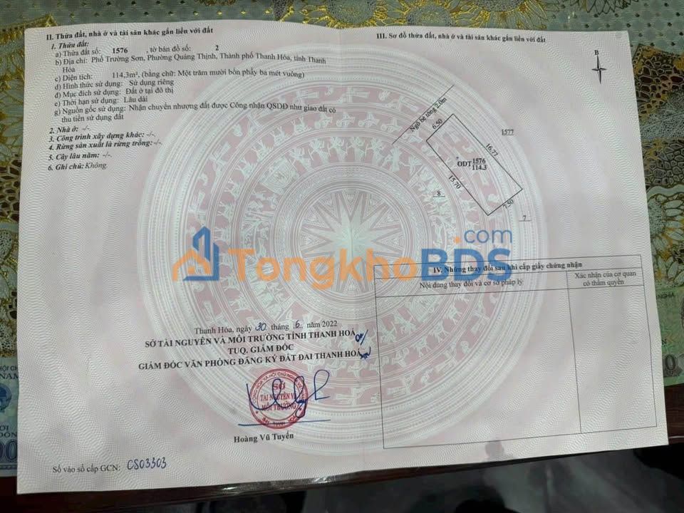 Đất Nền Sổ Đỏ Chính Chủ Phường Quảng Thịnh - 114.3m² Giá Tốt