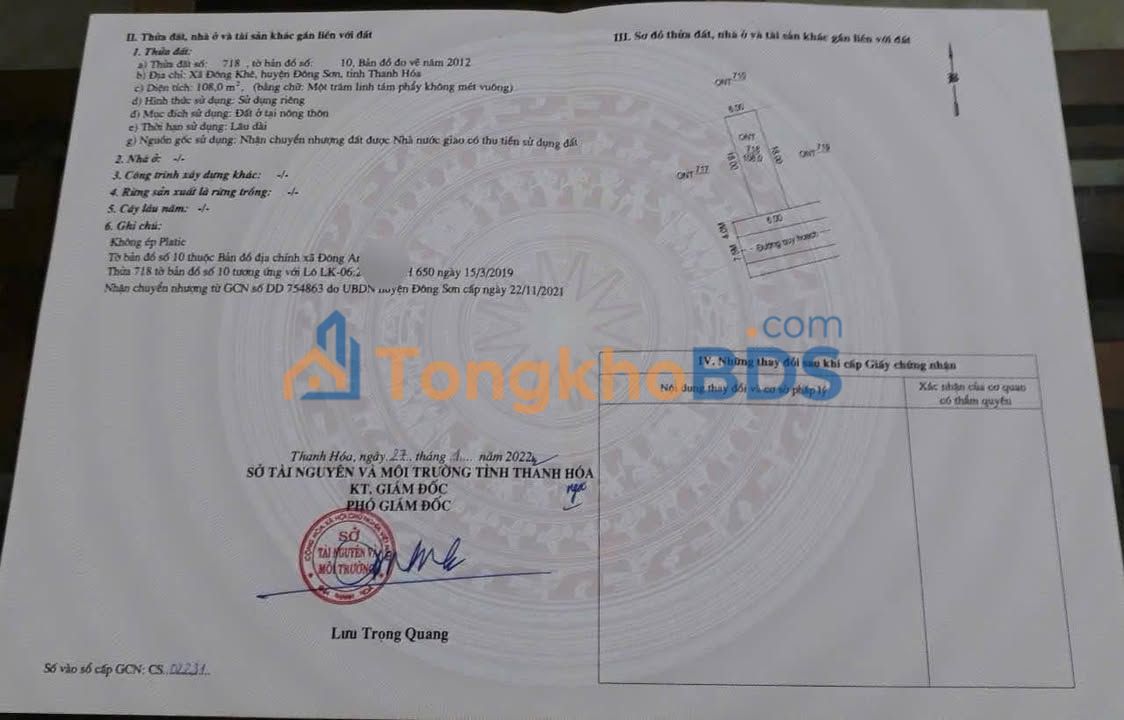 Đất nền Đông Khê Thanh Hóa 108m² - Hướng Đông Nam, Giá 900 Triệu