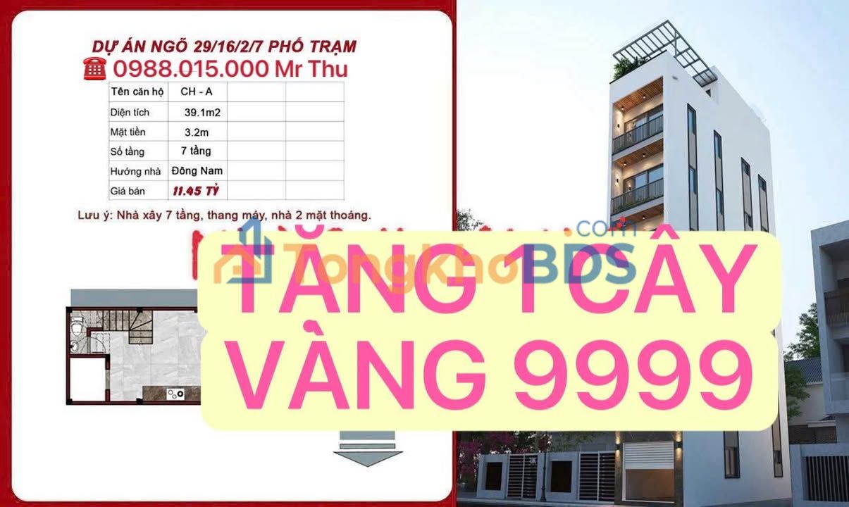 Nhà 7 tầng Phố Trạm, Long Biên - 39m², 11.45 tỷ, Tặng Vàng