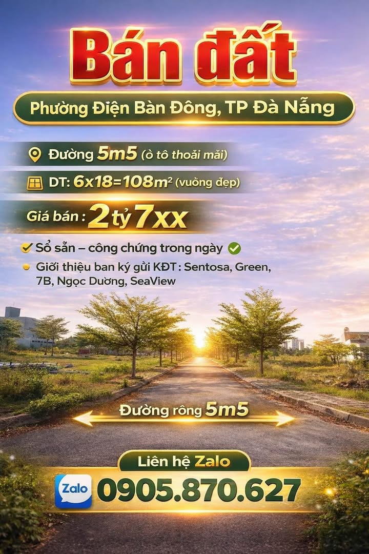 Bán đất sổ hồng Phường Khuê Trung, Đà Nẵng - 108m² giá 2.7 tỷ