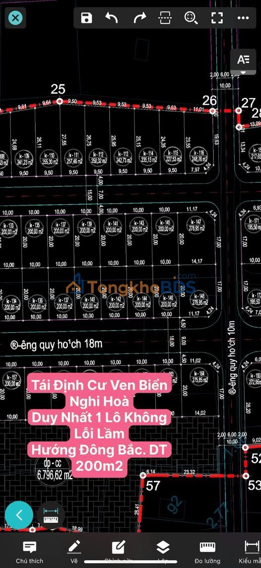 Đất nền 200m² Hướng Đông Bắc - Tái Định Cư Ven Biển Nghi Hòa