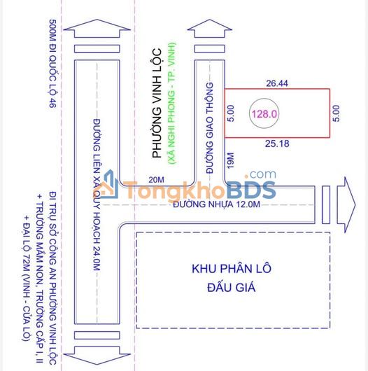 Bán đất Nghi Phong 128m² - Lối 2 đường 24m, gần ĐH Vinh CS2