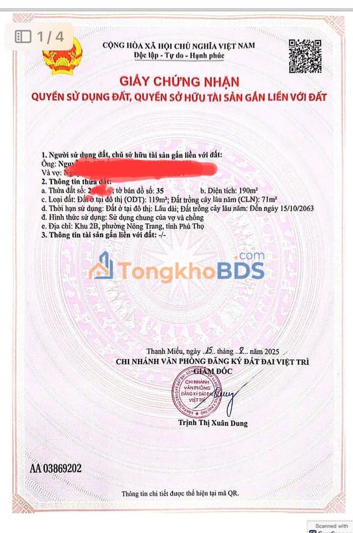 Bán đất 190m² Băng 2 Nguyễn Du, Việt Trì - Giá 6 tỷ, gần Bệnh viện Mắt