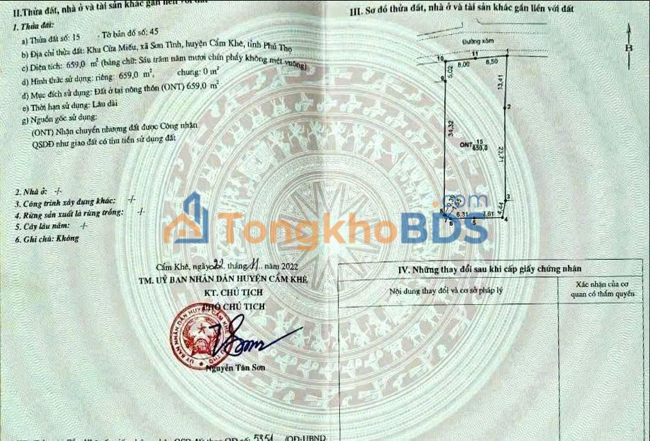 Đất Nền 659m² Full Thổ Cư Phong Thịnh, Cẩm Khê - Đầu Tư Sinh Lời Cao