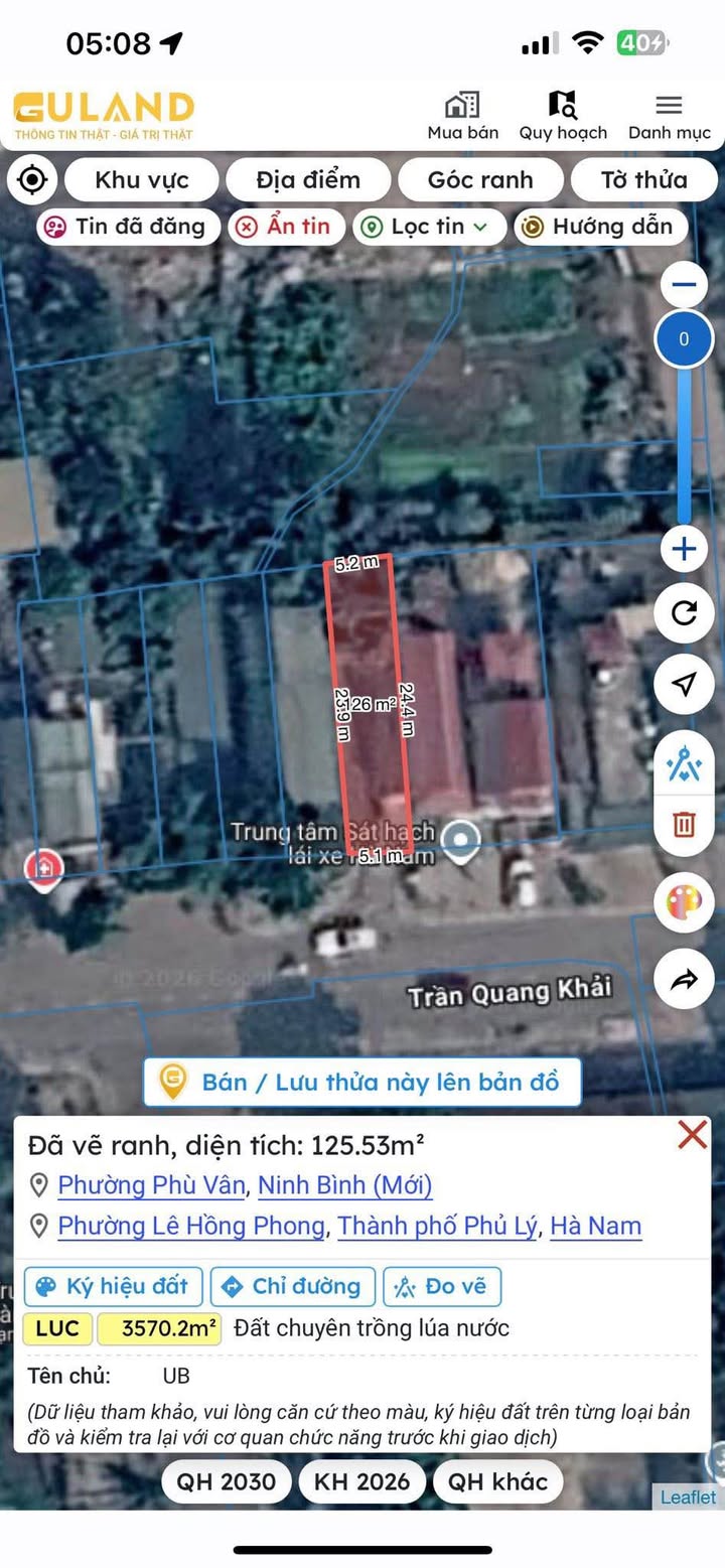 Đất Mặt Đường Trần Quang Khải, Lý Nhân - 124m², Mặt Tiền Hơn 5m, Thỏa Thuận