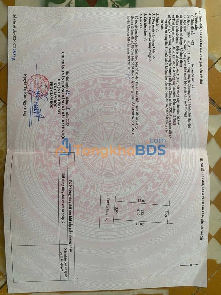 Đất Thụy Hương Chương Mỹ 47.9m² - Ngõ Oto Đỗ, Giá Hời 2 Tỷ