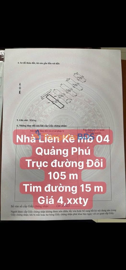 Nhà Liền Kề Mặt Tiền Đường Đôi Quảng Phú 105m² - Hướng Tây Bắc