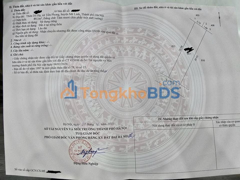 Đất thổ cư Mê Linh 89m² - Đường ô tô, Sẵn sổ hồng, Giá đầu tư chỉ 3.56 tỷ