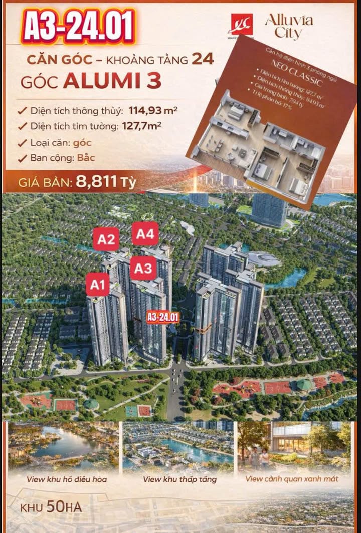 Chung cư A3 Dịch Vọng, Cầu Giấy - Căn góc 115m² tầng 24, view hồ đẹp nhất