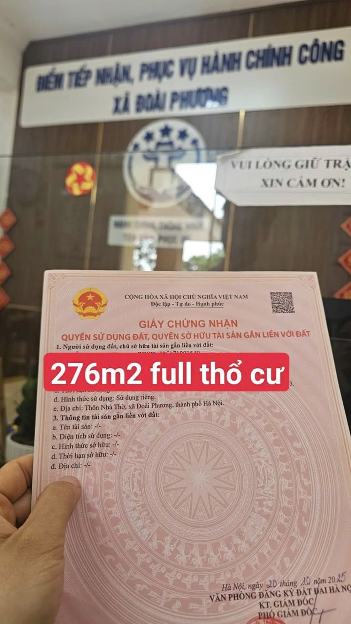 Đất nền Xã Cổ Đông, Sơn Tây - 276m² Sổ đỏ Full thổ cư, Mặt tiền 12m