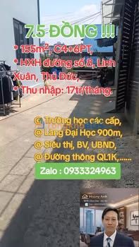 Nhà 155m² HXH Linh Xuân, Thủ Đức - 7.5 Tỷ, 6PN, Dòng Tiền 17 Triệu/Tháng