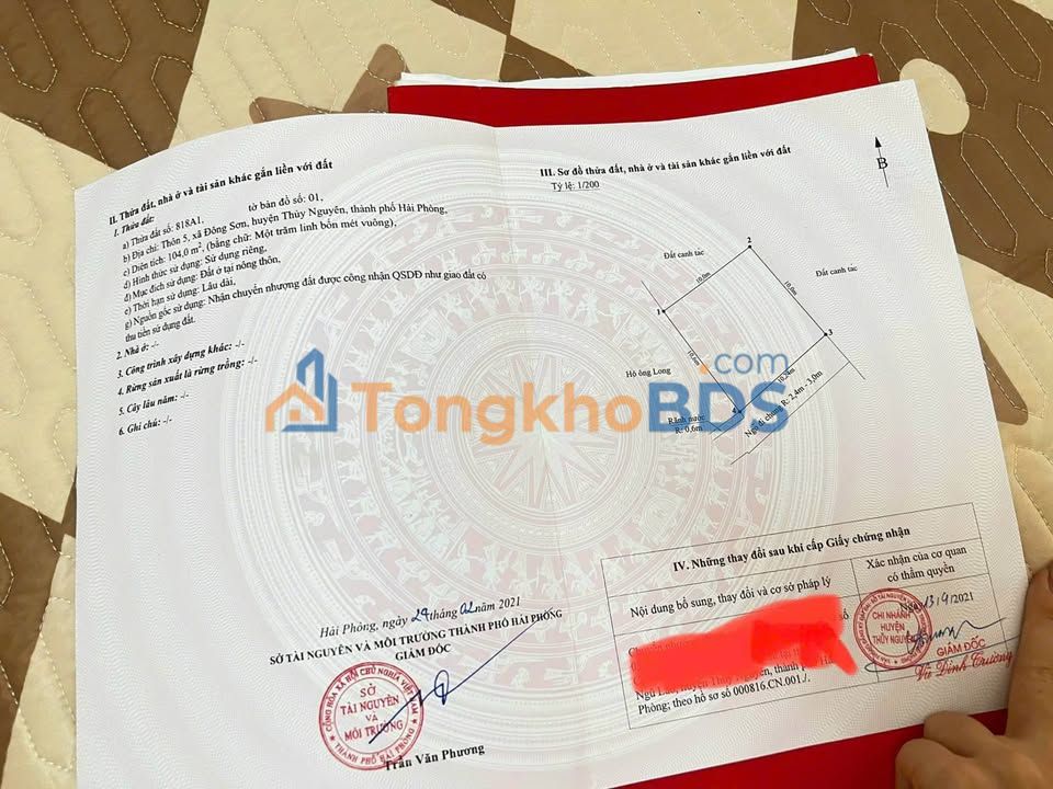 Đất nền Hoa Động, Thủy Nguyên 104m² - Mặt tiền 10m, giá 1.1 tỷ