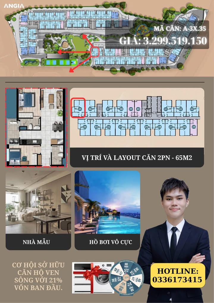 Căn góc The Gió Riverside 65m² - 2PN, View Sông, Giá Tốt