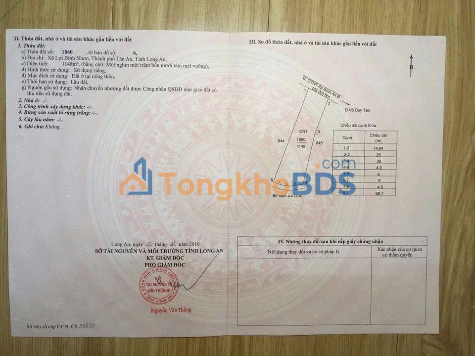 Đất Nền Mặt Tiền Đường 1148m² Lợi Bình Nhơn, Long An - Giá 4.6 Tỷ