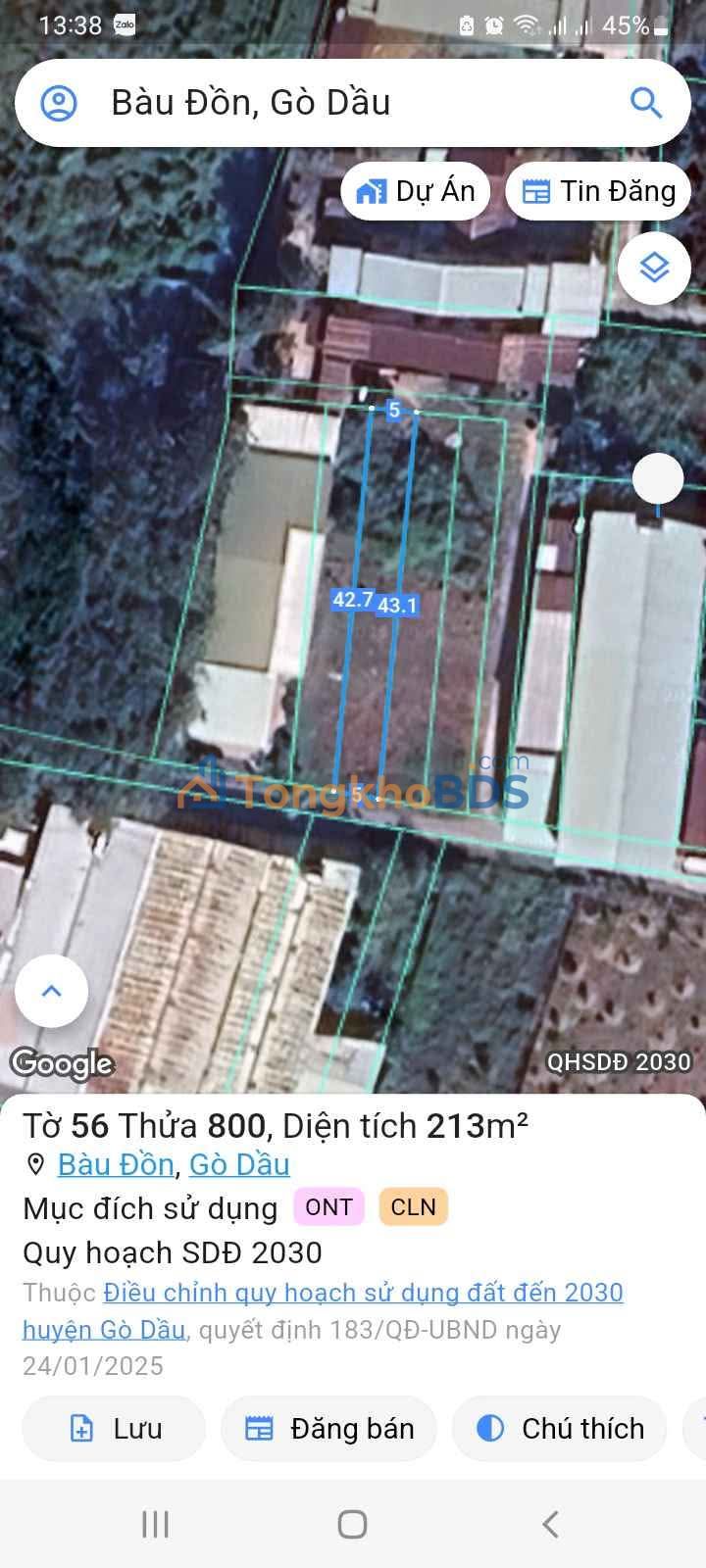 Bán đất Bàu Đồn Gò Dầu 213m² Sổ hồng - Gần KCN Phước Đông Giá 860 Triệu