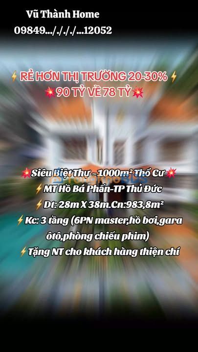 Biệt Thự 983m² Hồ Bá Phấn TP Thủ Đức - Giảm Giá Sốc 78 Tỷ