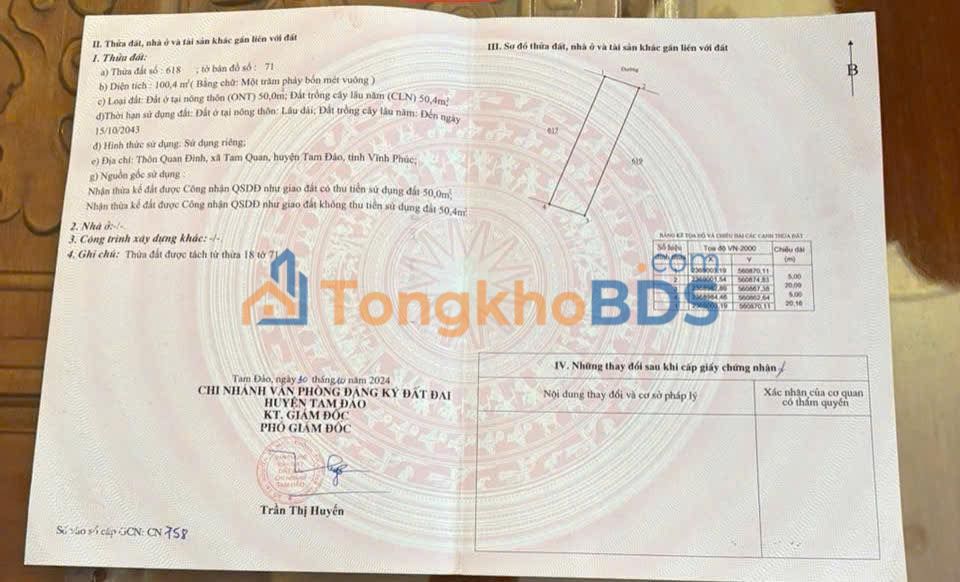 Đất Tam Đảo 100m² - Sổ Đỏ Thổ Cư, Gần DT309, Giá 6xx Triệu