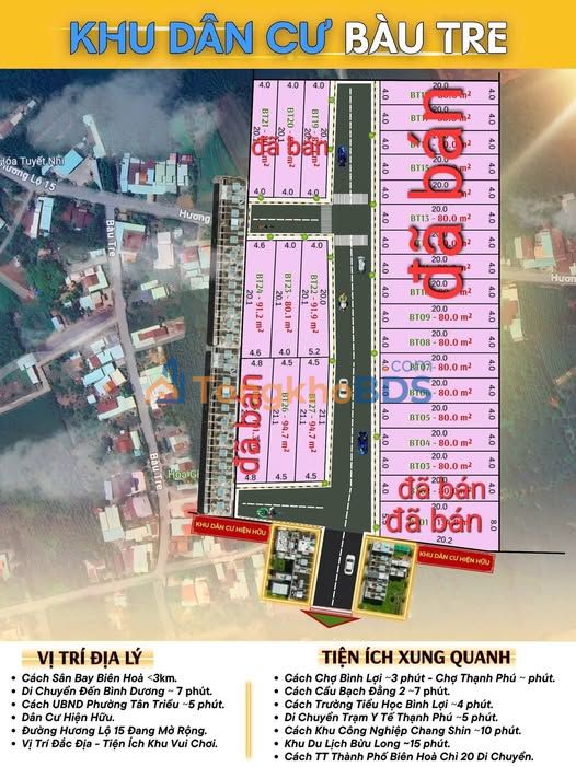 Đất Nền Góc 2 Mặt Tiền Bàu Tre, Vĩnh Cửu - 80m² Sổ Hồng Thổ Cư 100% - Giá Chỉ Từ 1.1 Tỷ