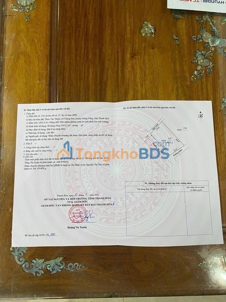 Đất Nông Cống 1031m² - Lô VIP 3 Mặt Tiền, Sổ Đỏ Đất Ở