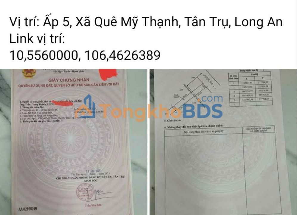 Đất Mặt Tiền Kinh Doanh Ấp 5, Tân Trụ, Long An - 200m² Thổ Cư, Giá Tốt