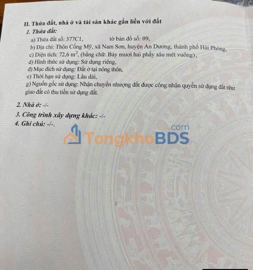 Đất nền Cống Mỹ, An Dương, Hải Phòng - 73m² - Giá 950 triệu, Sổ đỏ sẵn sàng