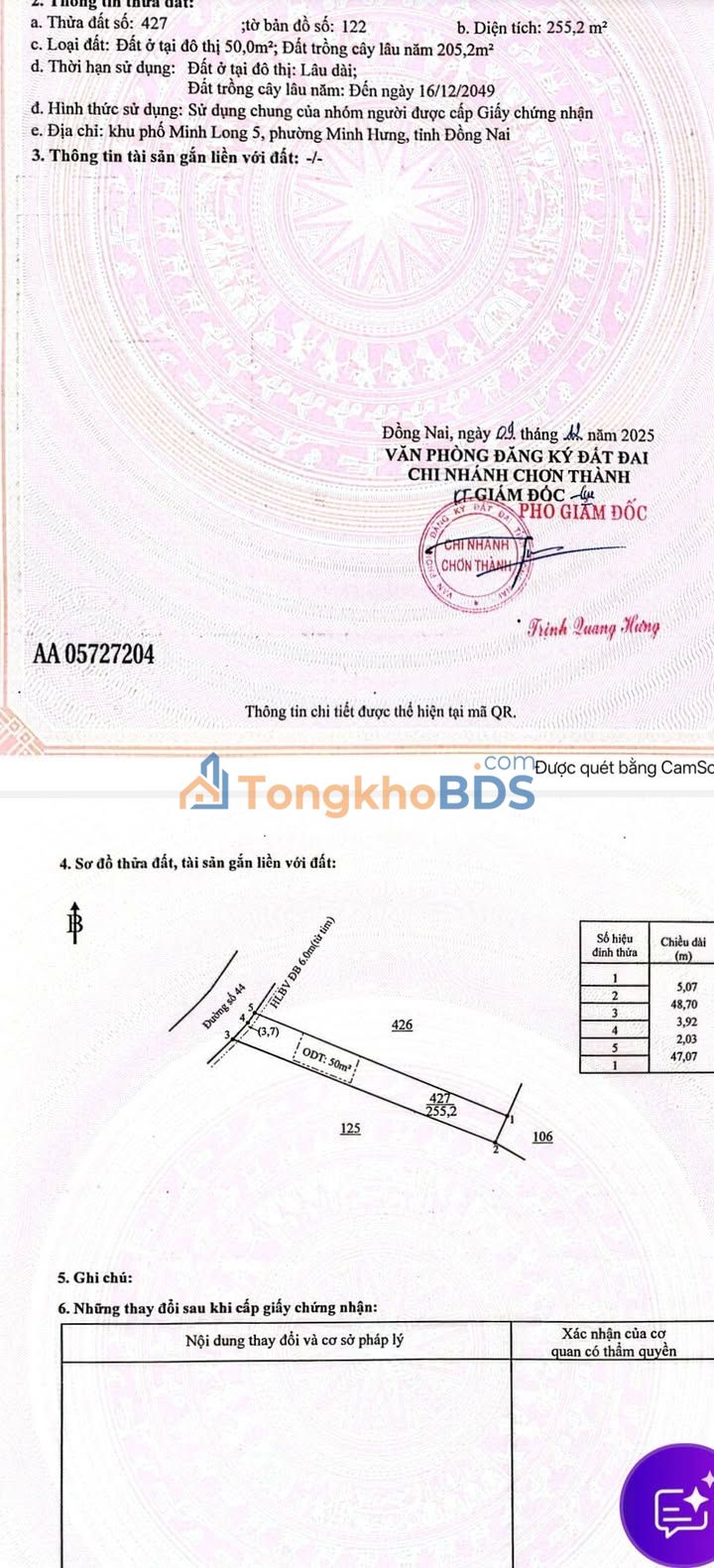 Đất Nền Minh Long Chơn Thành 250m² - Sổ Hồng Sẵn Sàng
