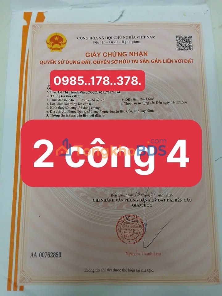 Đất Củ Chi 4000m² Sổ Hồng Thổ Cư Giá 650 Triệu