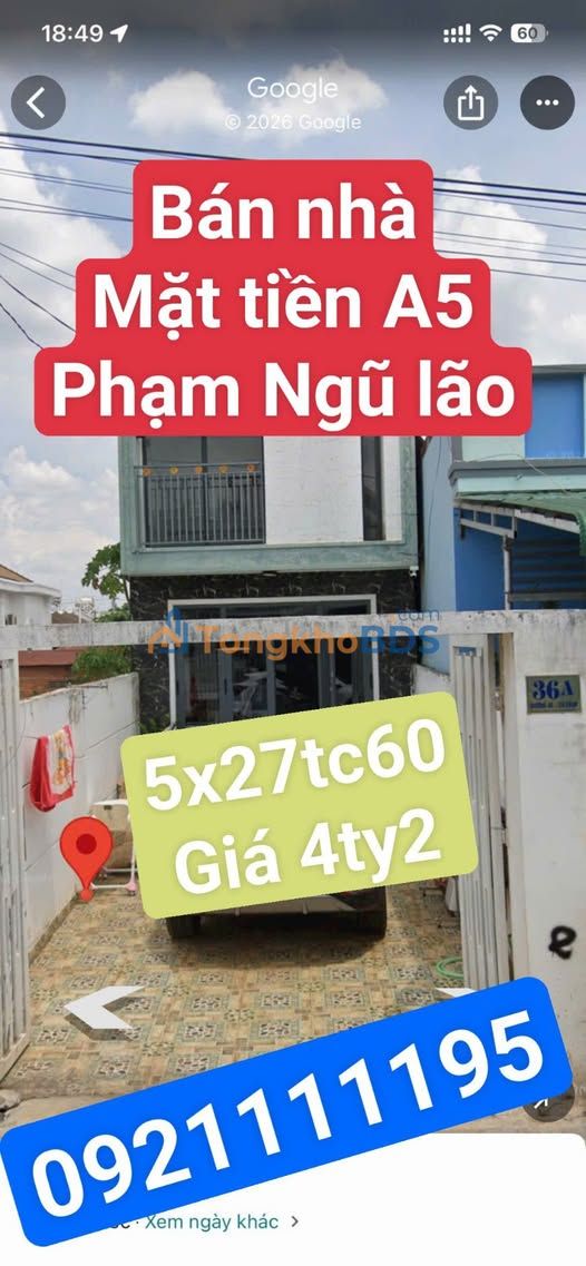 Mặt tiền A5 Phạm Ngũ Lão, BMT - 135m² Thổ cư, Hướng Bắc - Giá 4.2 tỷ