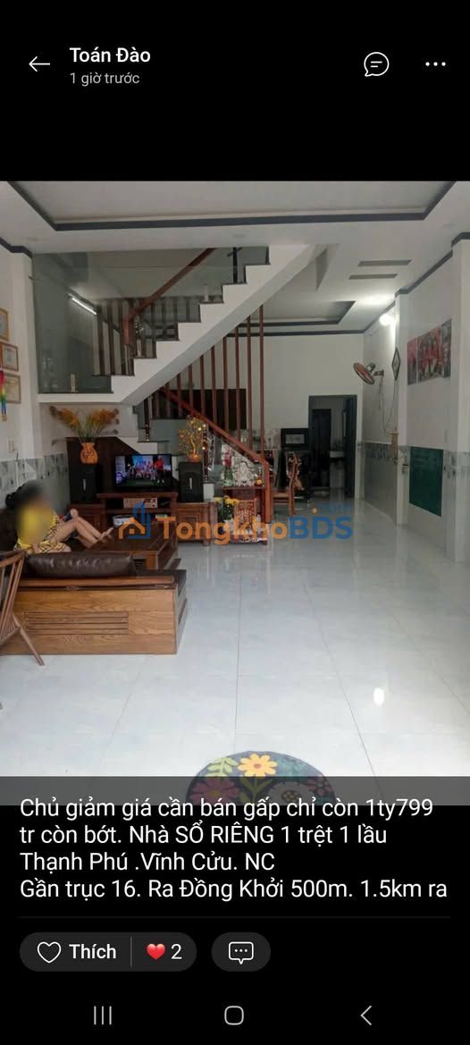 Nhà Sổ Riêng 100m² Vĩnh Cửu - Giá 1.79 Tỷ - Ô Tô Vào Nhà